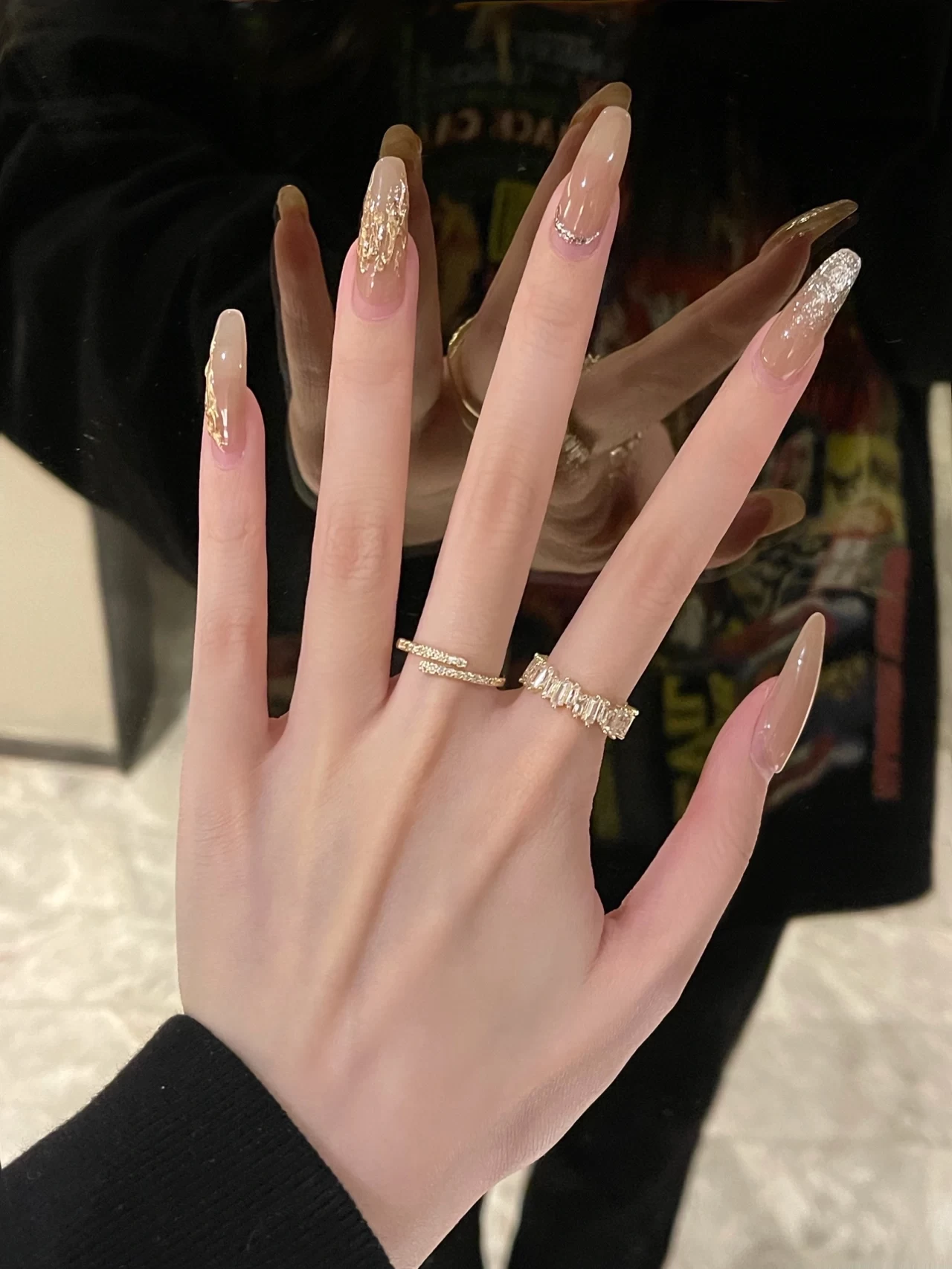 手控美甲显白首饰戒指(简约不简单金色和碎钻的结合戴上你就是气质小姐姐呀)-喵神素材库