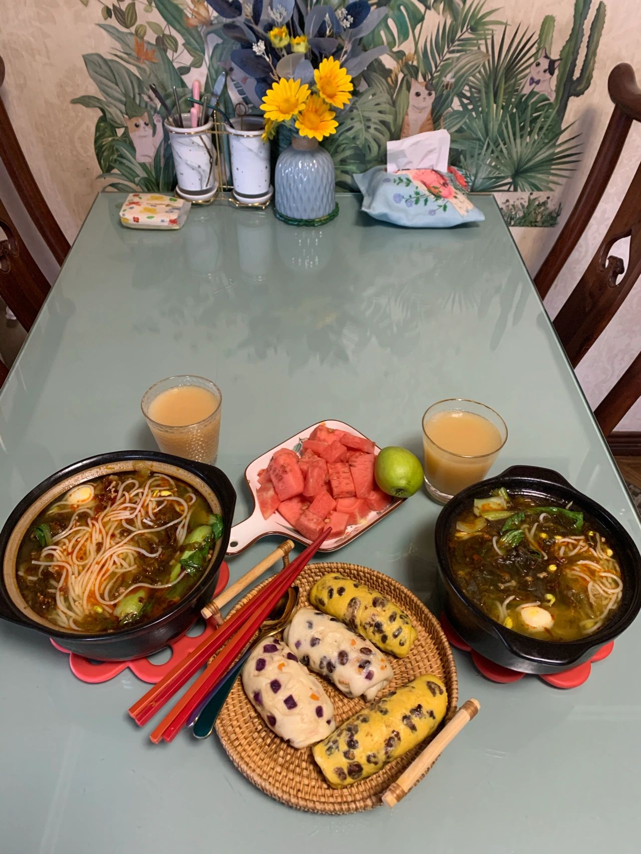 自己做饭家常菜水果米线午餐面点(看着还是不错的)-喵神素材库