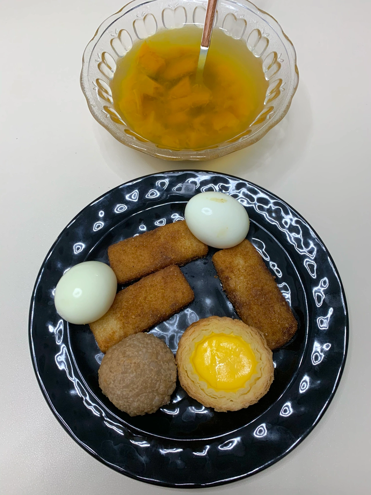 早餐美食面包水果牛奶煎蛋水煮蛋(红糖糍粑肉松香芋球蛋挞鸡蛋南瓜汤)-喵神素材库