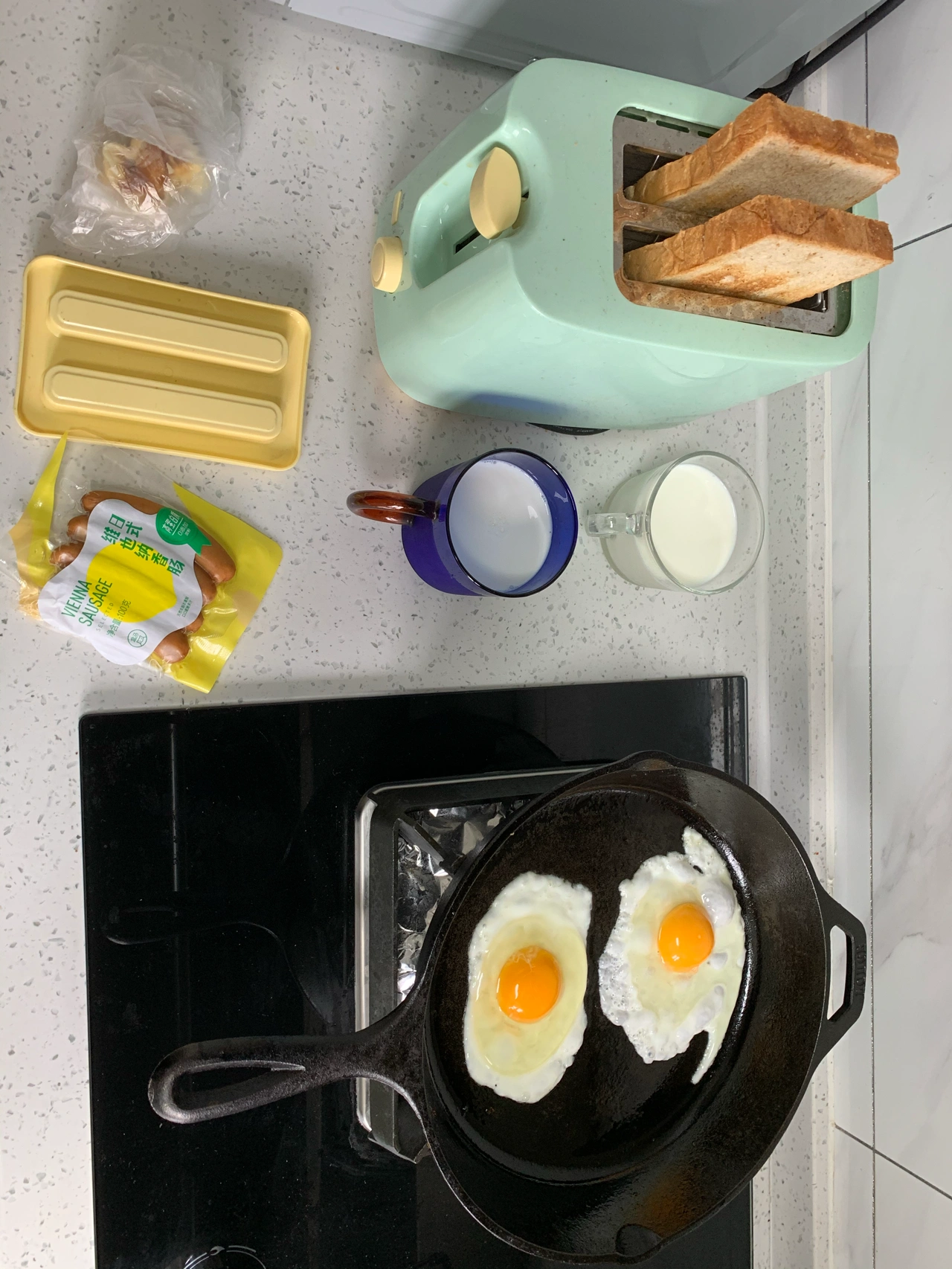 早餐美食面包水果牛奶煎蛋水煮蛋(吐司煎蛋香肠牛奶烧卖)-喵神素材库