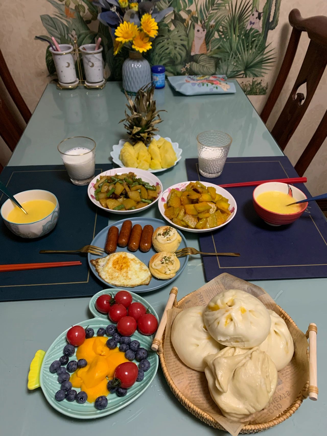 做饭早饭家常饭水果牛奶(我的早餐 )-喵神素材库