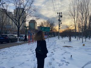 美女穿搭身材雪景(夕阳 春雪)-喵神素材库