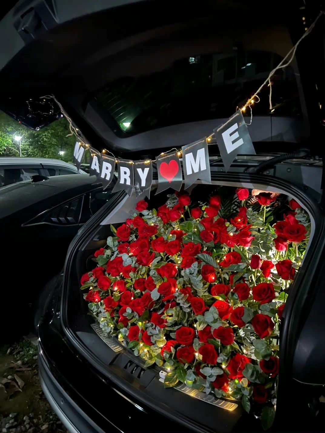 开车后备箱鲜花花束礼物(男人在乎女人，捧在手里怕掉了，含在嘴里怕化了，还怕你花钱？至少不会计较钱。)-喵神素材库