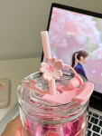 3facebuff樱花玻璃杯吸管水杯追剧(玻璃樱花杯子真的太好看了满满都是春天的味道一眼就好喜欢呀双层玻璃的冷饮热饮都可以真的太适合春天了粉粉嫩嫩的满满都是少女心)-喵神素材库