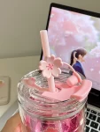 3facebuff樱花玻璃杯吸管水杯追剧(玻璃樱花杯子真的太好看了满满都是春天的味道一眼就好喜欢呀双层玻璃的冷饮热饮都可以真的太适合春天了粉粉嫩嫩的满满都是少女心)-喵神素材库
