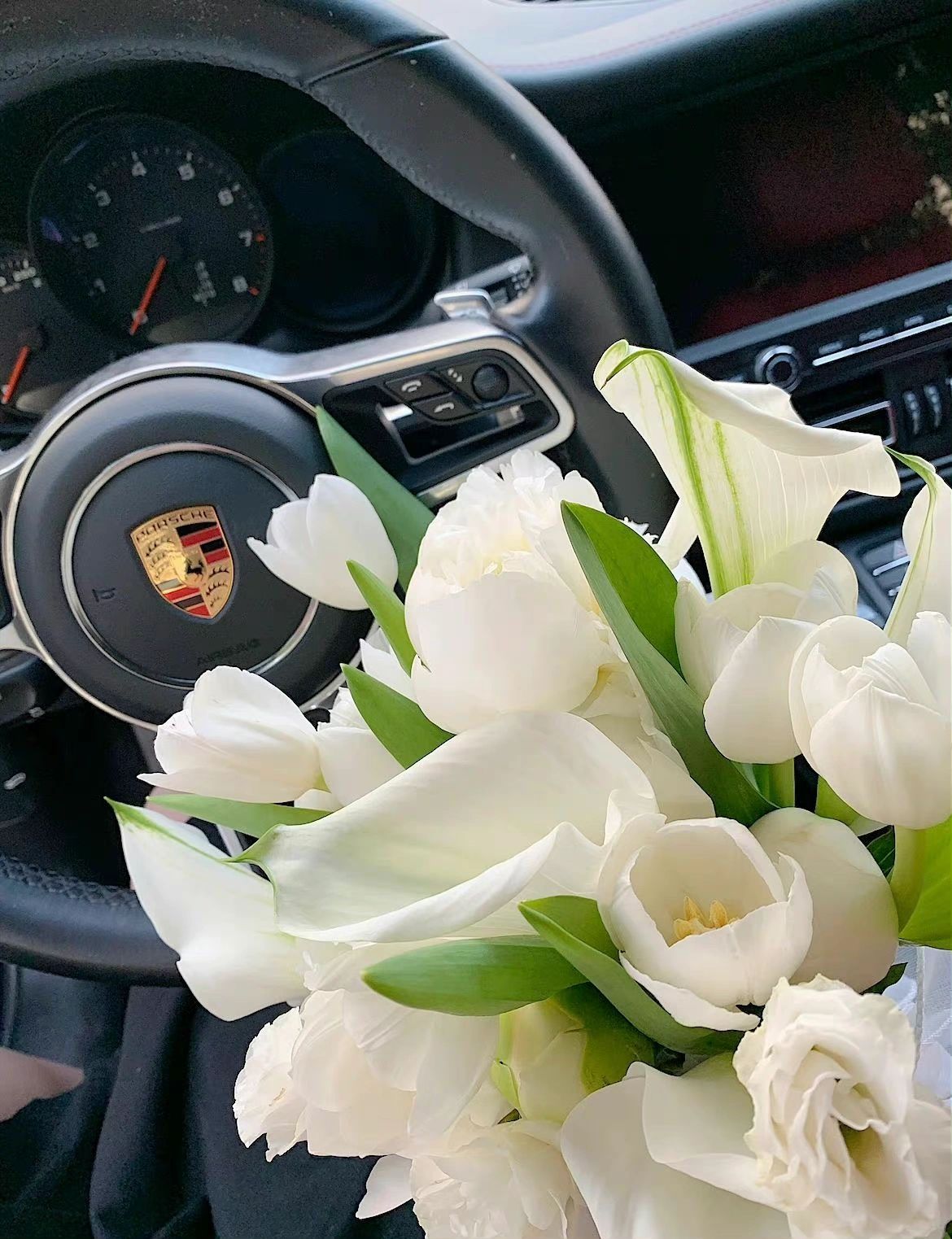 4保时捷豪车内饰方向盘鲜花花束礼物(开车日常)-喵神素材库